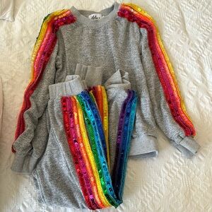 Lola + the boys size 6 kids rainbow jumpsuit with sequence